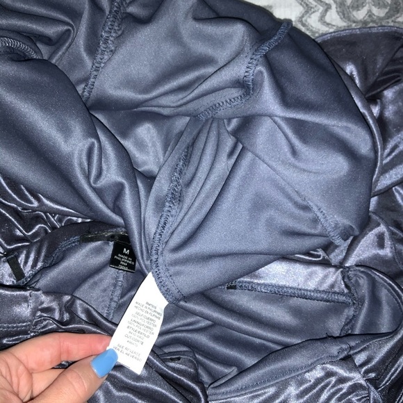 Silver Silk Strapless Mini Dress - Picture 5 of 7